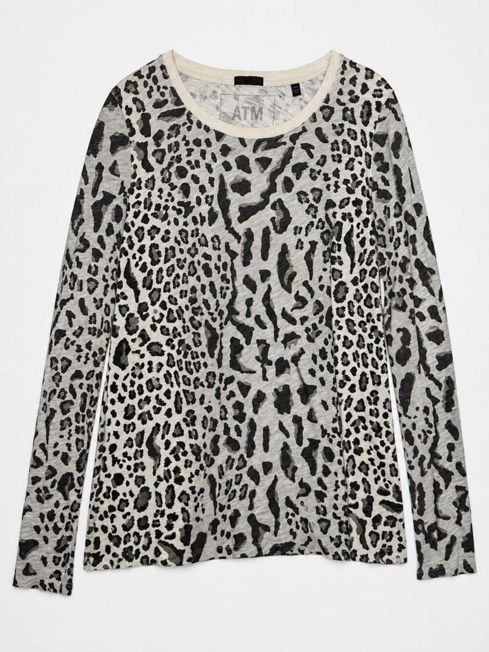 ATM Anthony Thomas Melillo Leopard Print Slub Jersey Long Sleeve Tee Grey Size M